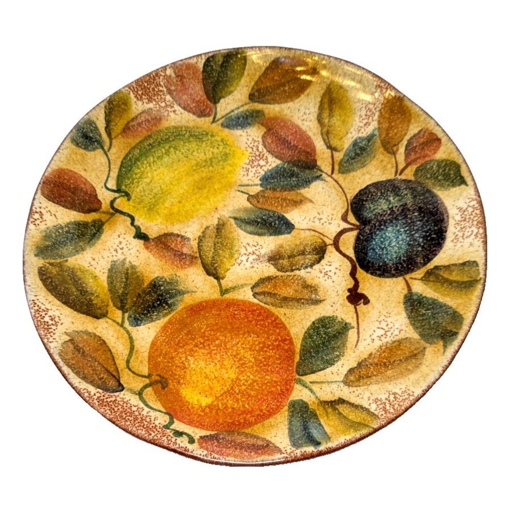 Modigliani Frutta Laccata Dinner Plate Italy Hand Painted Fruit Leaves 10.5-in